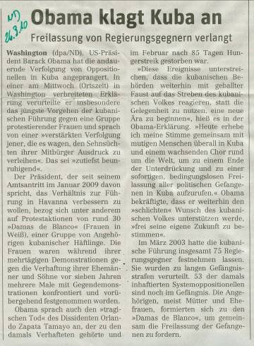 ND-Artikel Obama klagt Kuba an vom 26.03.2010